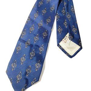 Cobalt Ocean Blue 1950s True Vintage Wide MCM Patterned All Silk Necktie